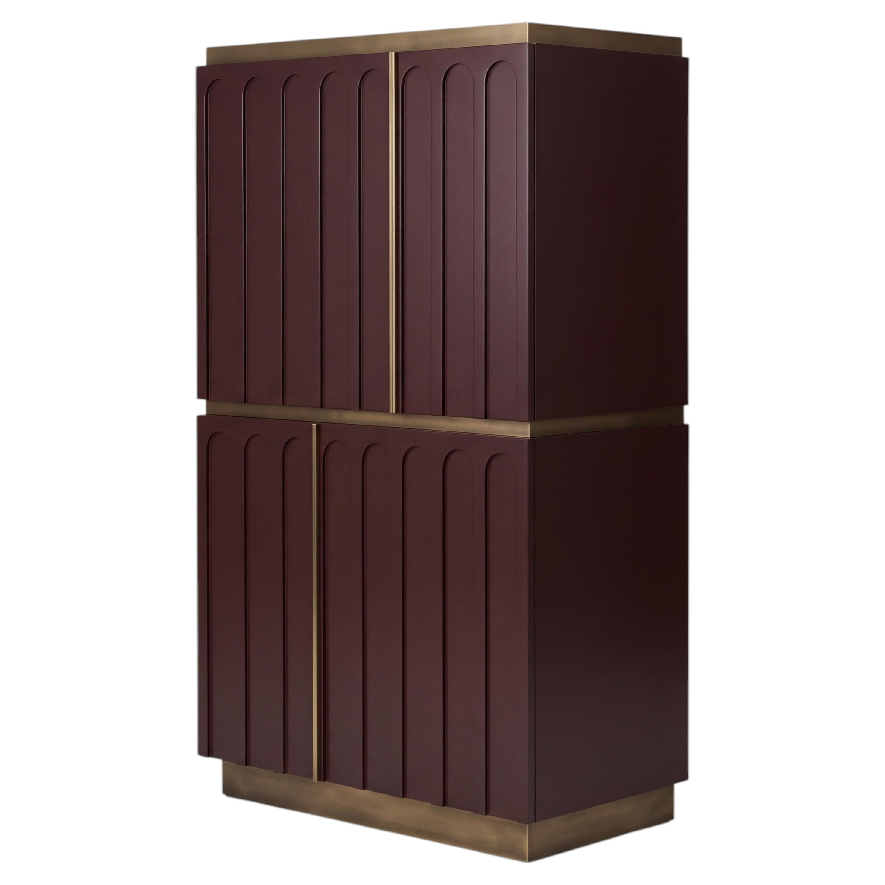 Contemporary Architectural Cabinet in Lacquer and Oxidized Brass