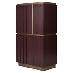Contemporary Architectural Cabinet in Lacquer and Oxidized Brass