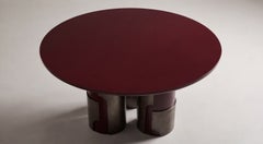 Contemporary Architectural Dining Table in Oxblood Lacquer and Aged Bronze