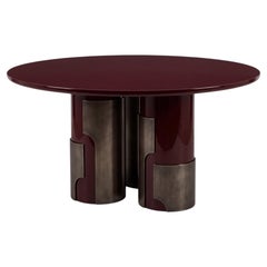 Contemporary Architectural Dining Table in Oxblood Lacquer and Aged Bronze