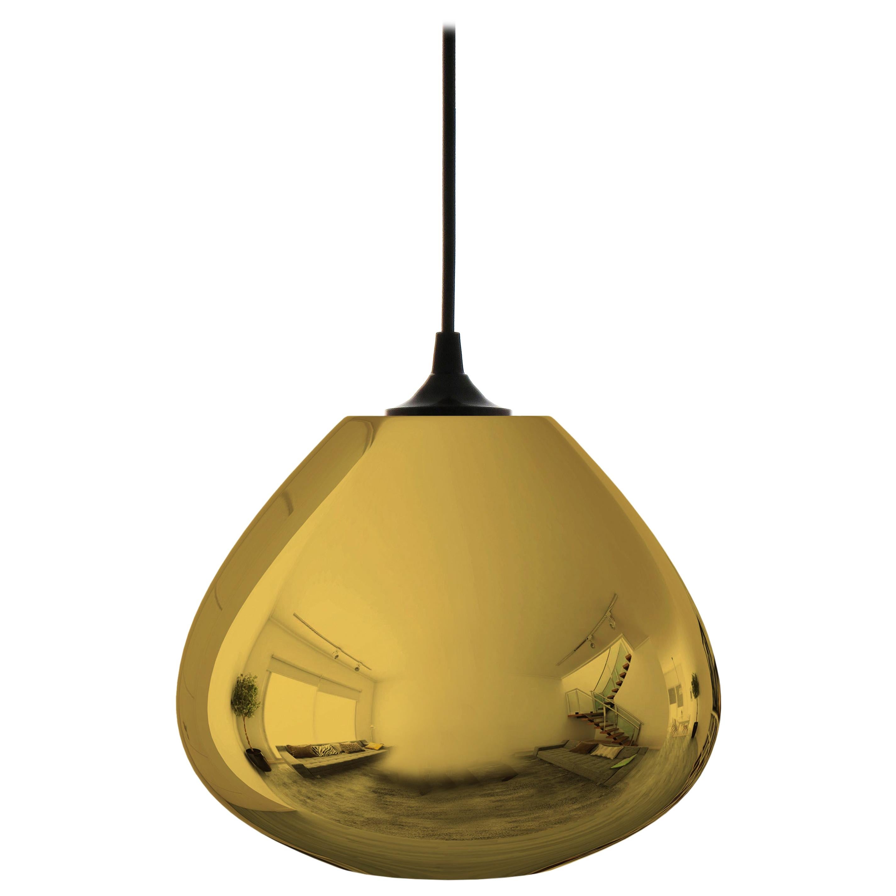  Contemporary Architectural Hand Blown Metallic Gold Pendant Lamp For Sale