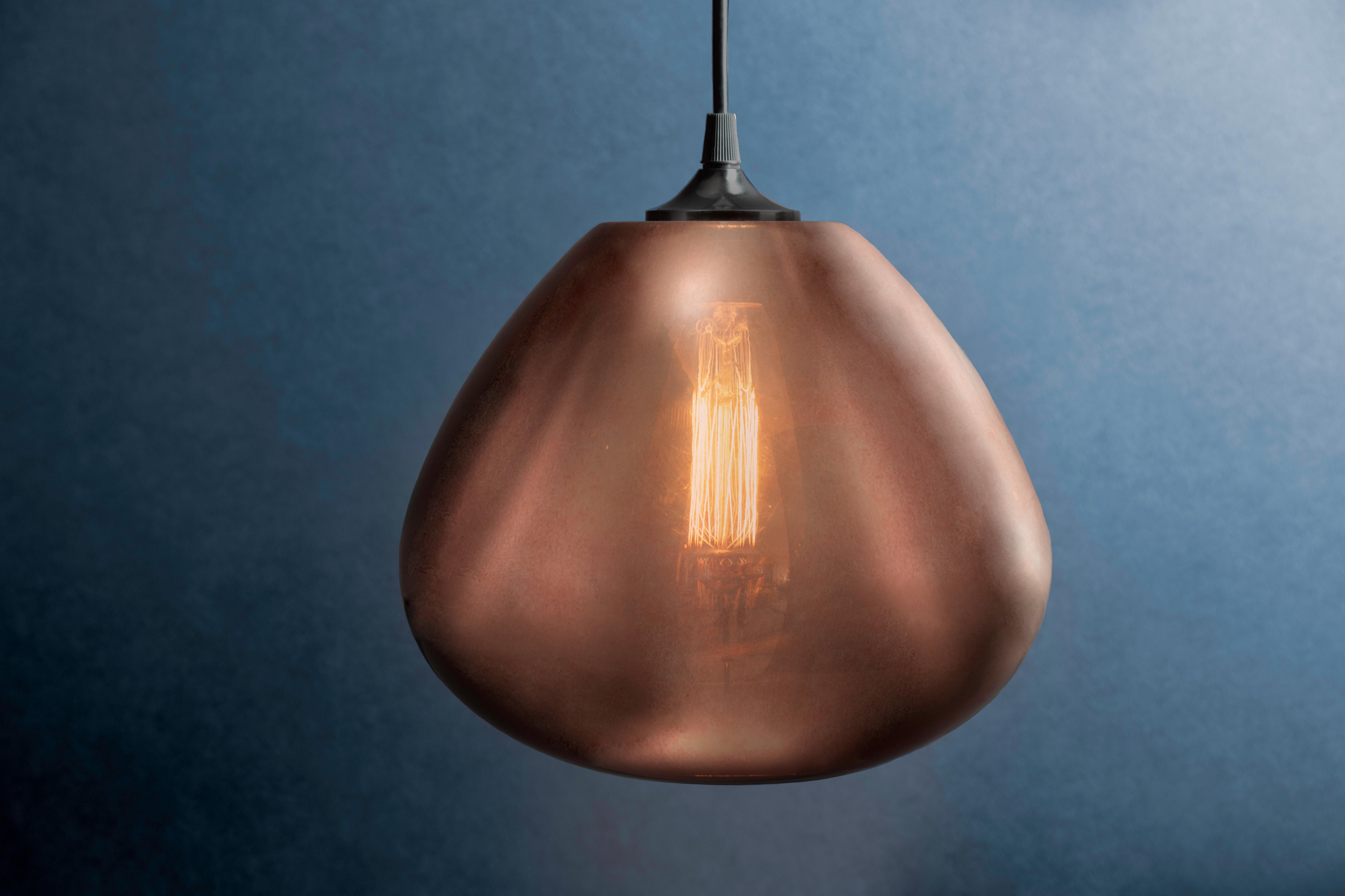 Mexican Contemporary Architectural Hand Blown Warm Metallic Copper Pendant Lamp For Sale