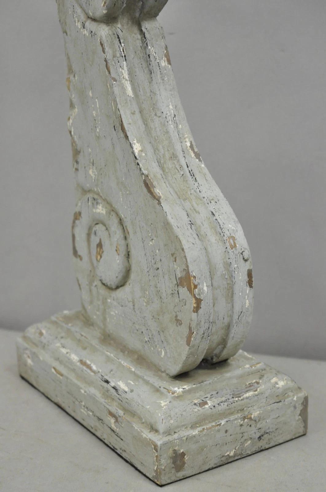 Contemporary Architectural Salvage Grey Distress Painted Wood Corbel Table Lamp For Sale 5