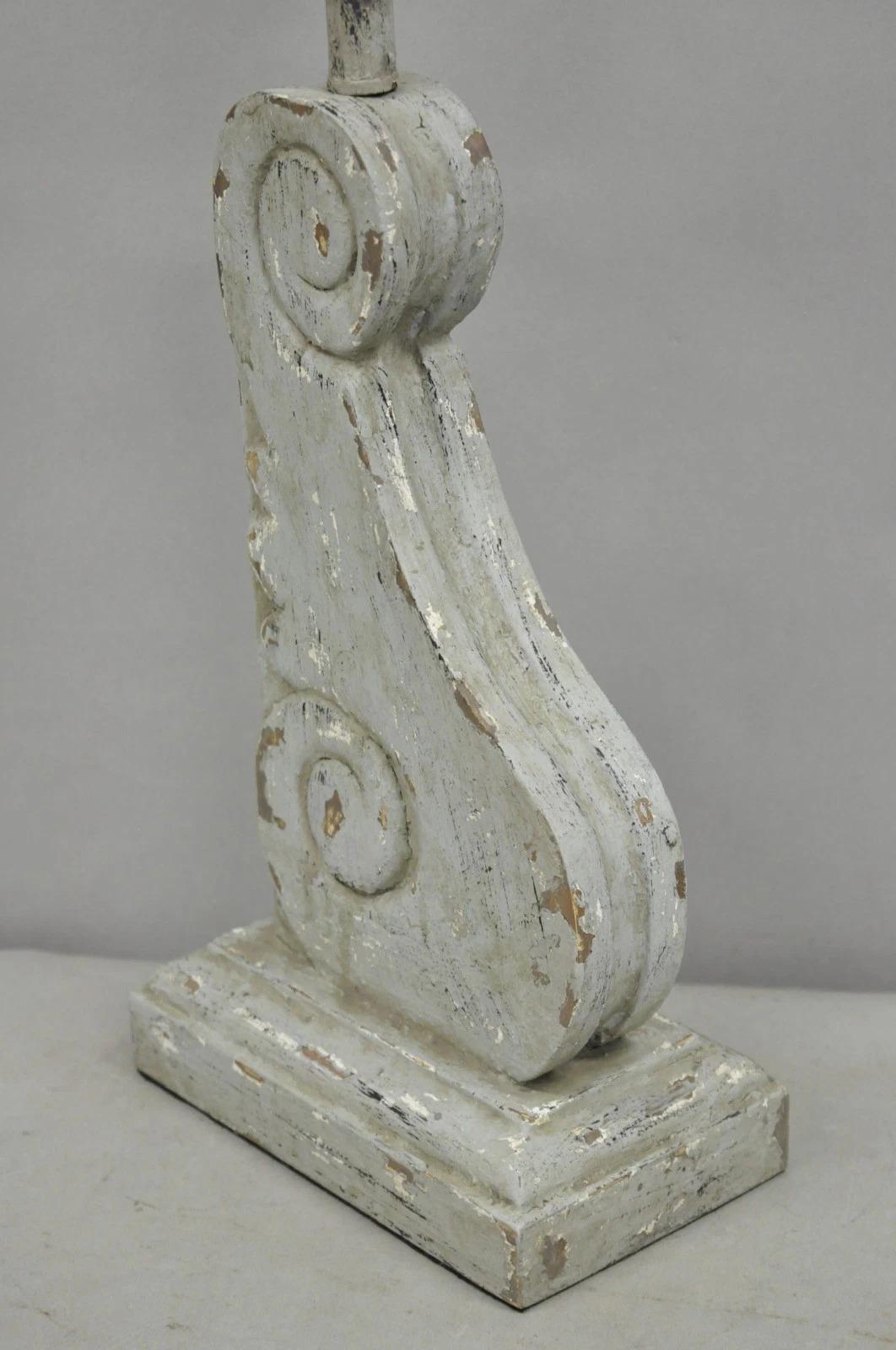 Unknown Contemporary Architectural Salvage Grey Distress Painted Wood Corbel Table Lamp For Sale