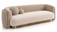 Contemporary Architectural Sofa in Linen-Toned Upholstery with Ivory Bouclé