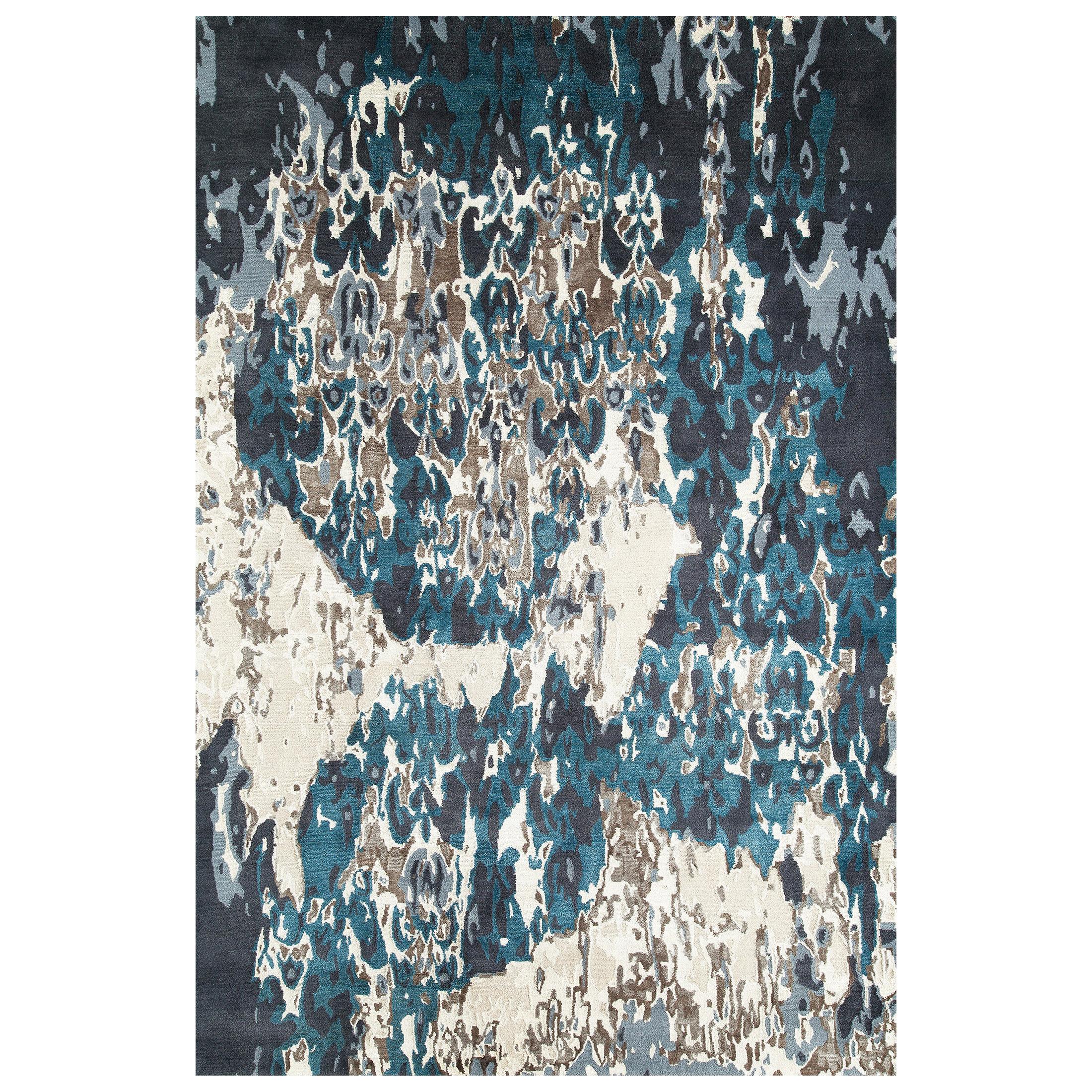 Contemporary Area Rug 6 x 9 in Black Green Handmade of Silk Hemp Wool, "Sultry" For Sale