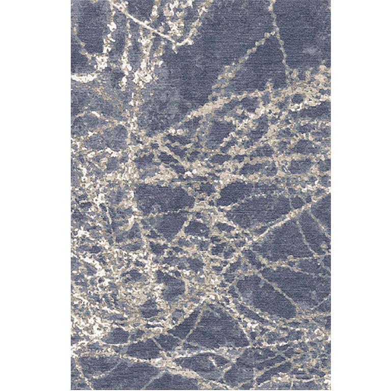 Modern Contemporary Area Rug in Blue, Handmade of Silk and Wool, 