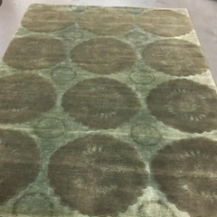 Contemporary Area Rug in Olive and Mint, Handmade of Silk and Wool, "Noche"