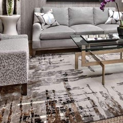Contemporary Area Rug in Taupe Brown, Handmade of Silk and Wool, "Riverpool"