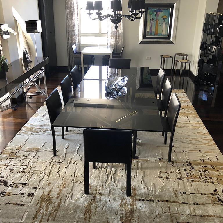 Nepalese Contemporary Area Rug in Taupe Brown, Handmade of Silk and Wool, 
