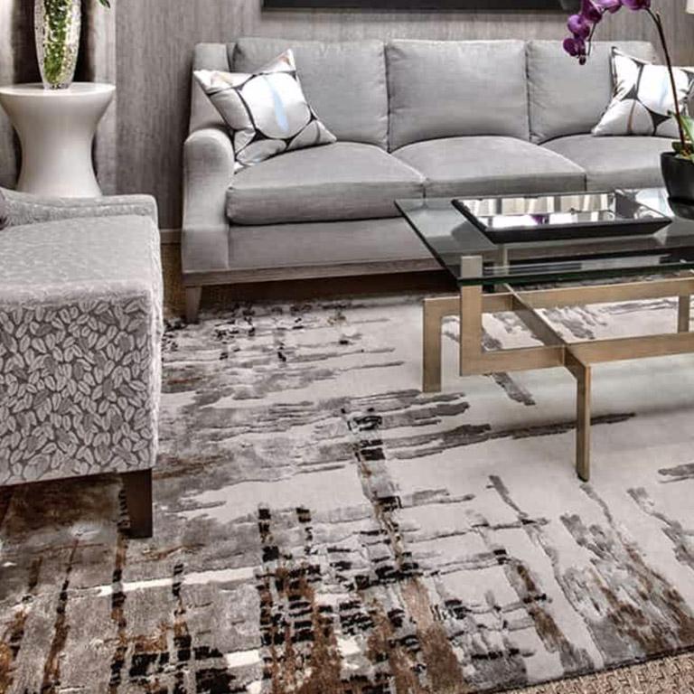 Hand-Knotted Contemporary Area Rug in Taupe Brown, Handmade of Silk and Wool, 