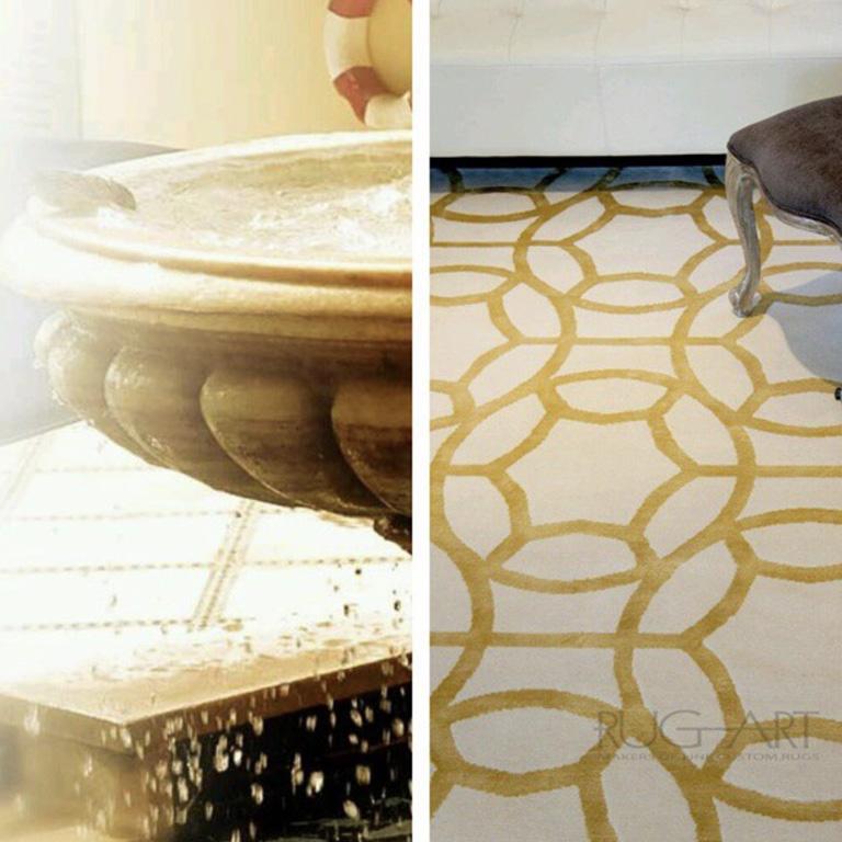 Inspired by the designer’s Moroccan background and the magical country of Morocco, Sultana emphasizes bold geometric pattern repeat, a glamorous appeal known in modern Moroccan architecture. Beautifully handcrafted and knotted in gold and ivory