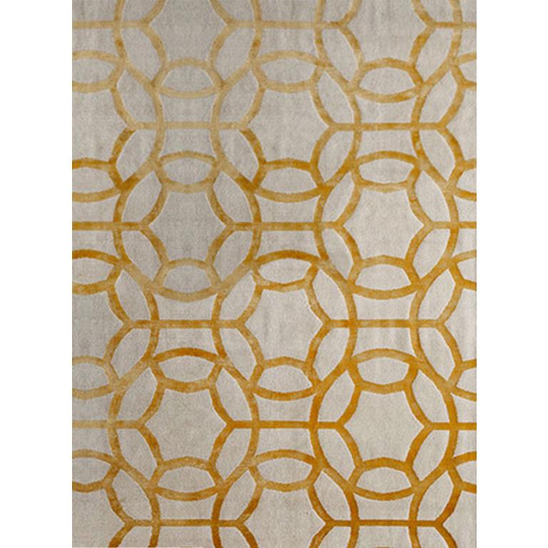 Modern Contemporary Area Rug in Taupe Yellow, Handmade of Silk and Wool, 
