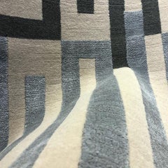 Contemporary Area Rug Lines in Gray, Handmade of Silk and Wool, "Alhambra"