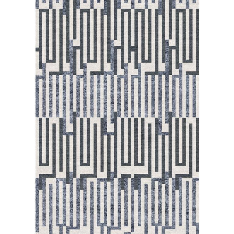Zeitgenössischer Vorleger Lines in Grau, handgefertigt aus Seide und Wolle, 