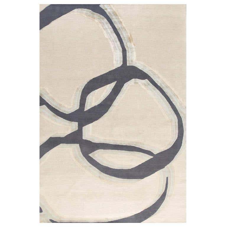 Contemporary Area Rug Abstract in Taupe Grey, Handmade of Silk and Wool ...