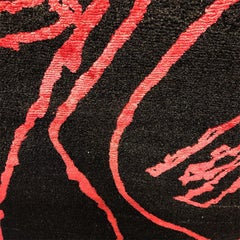 Contemporary Area Rug Black, Red, Handmade of Silk and Twisted Wool, "Shambala"