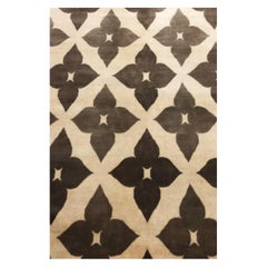 Contemporary Area Rug Brown and Beige, Handmade of Wool, 60 Knot "Flower"