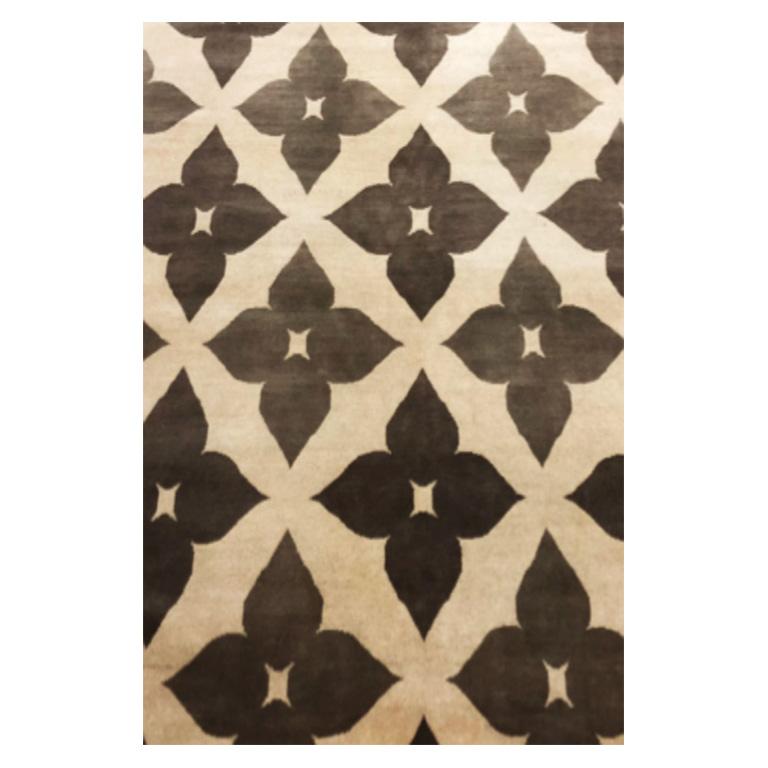 Moderne Tapis de sol contemporain Brown et Beige, fait main en laine, 60 Knots 