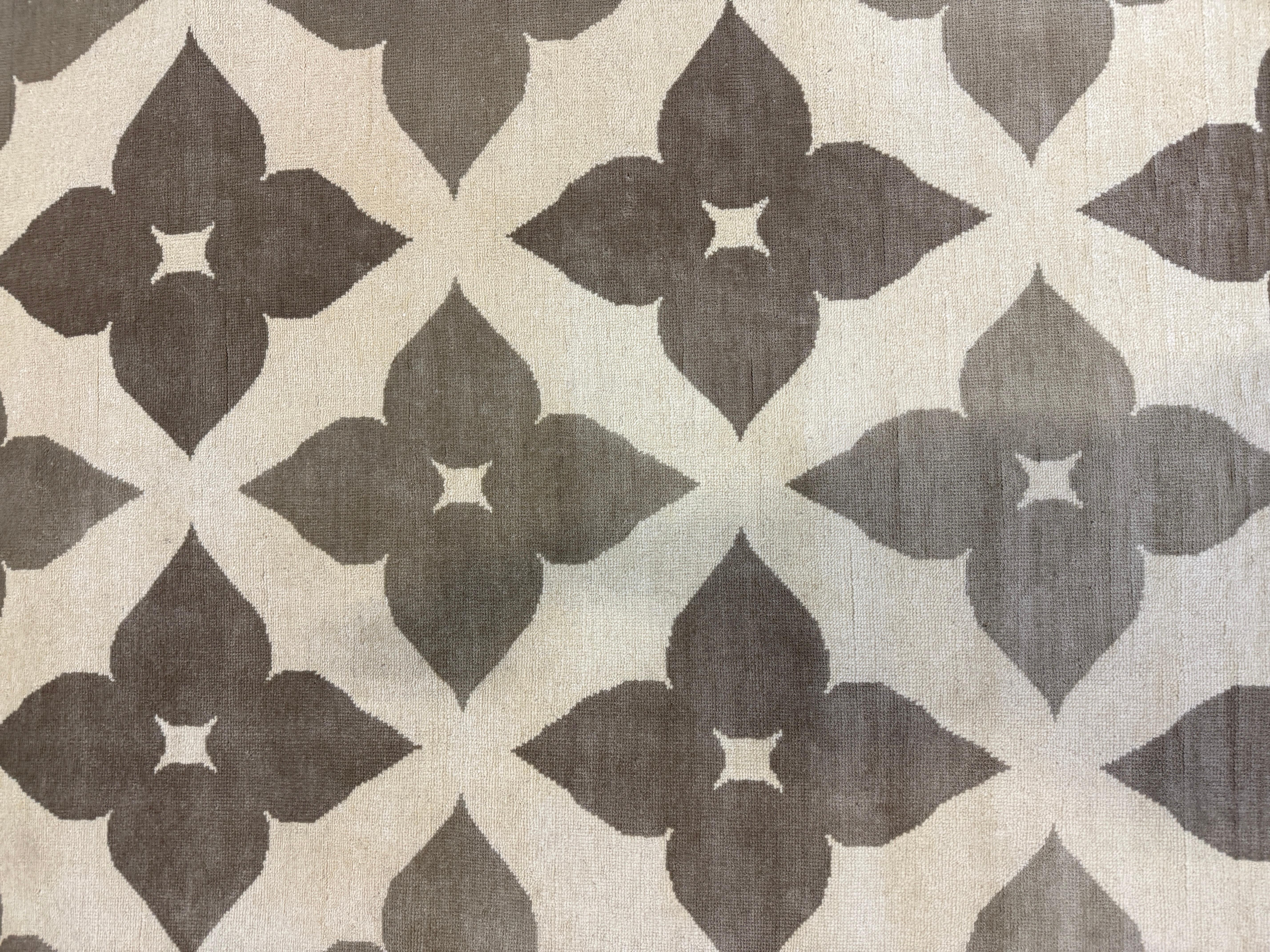 Alfombra Contemporánea Marrón y Beige, Hecha a Mano de Lana, 60 Nudos 