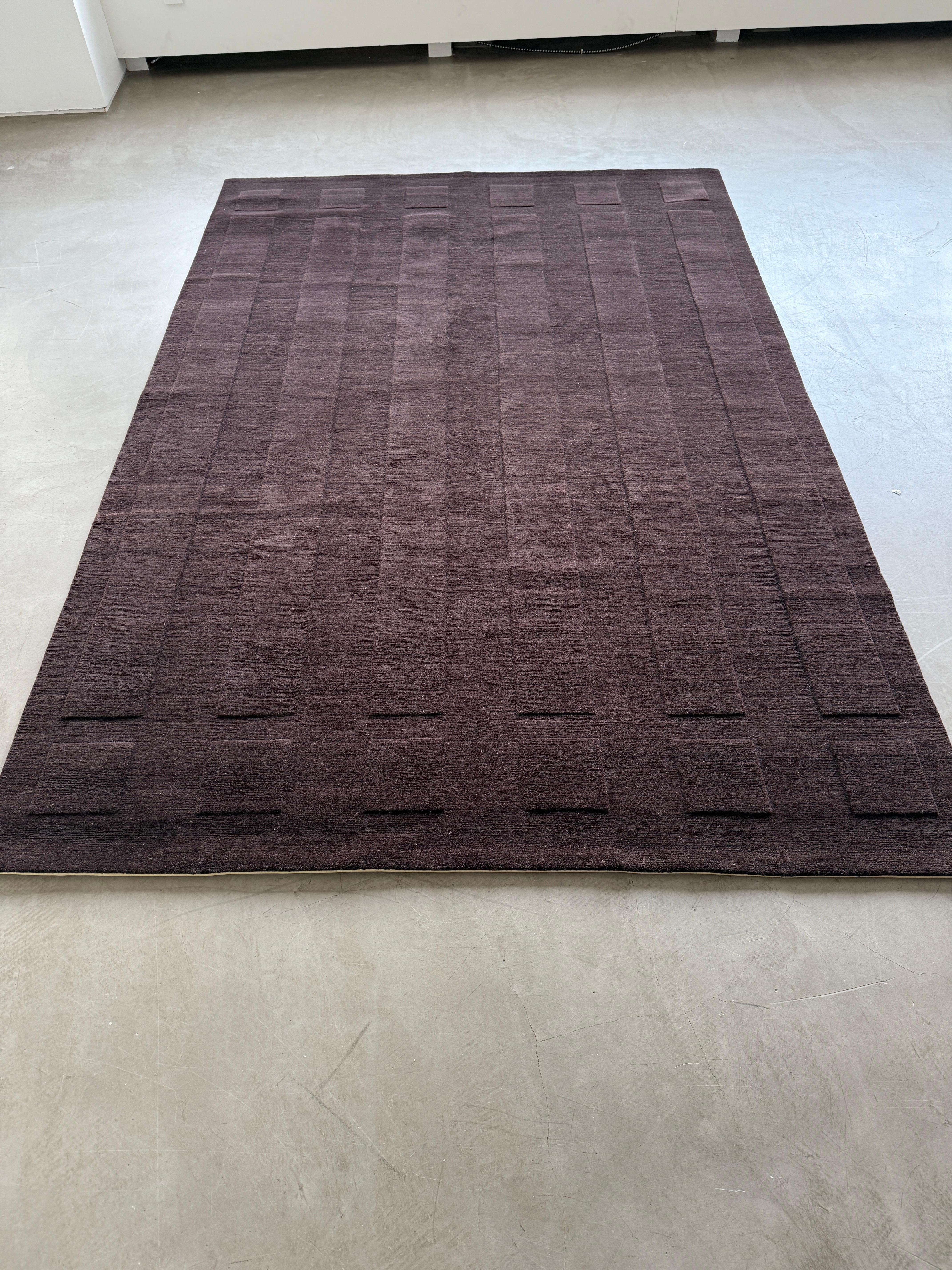 Tapis de sol contemporain Brown, fait main en laine, 