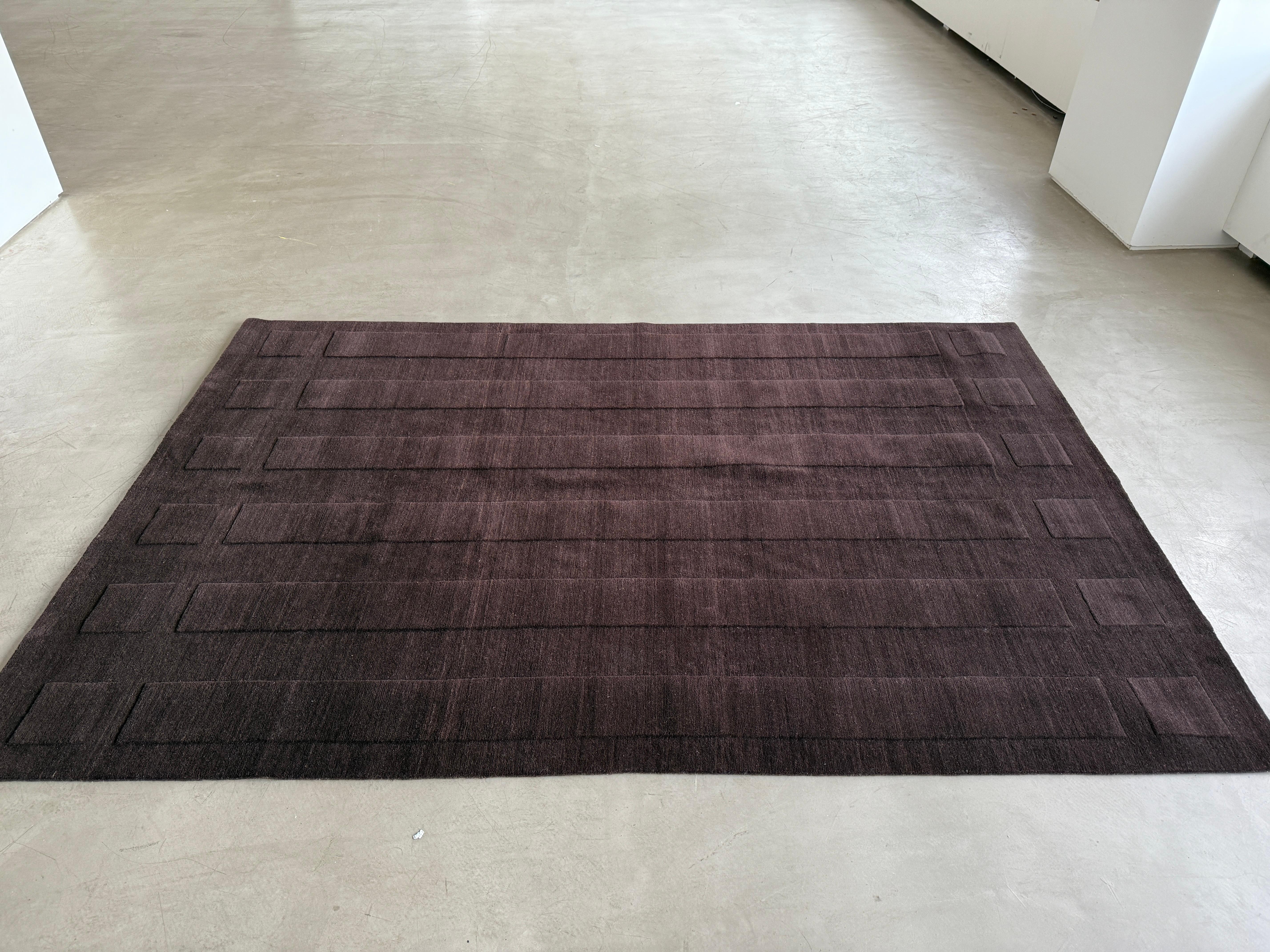 Noué à la main Tapis de sol contemporain Brown, fait main en laine, 