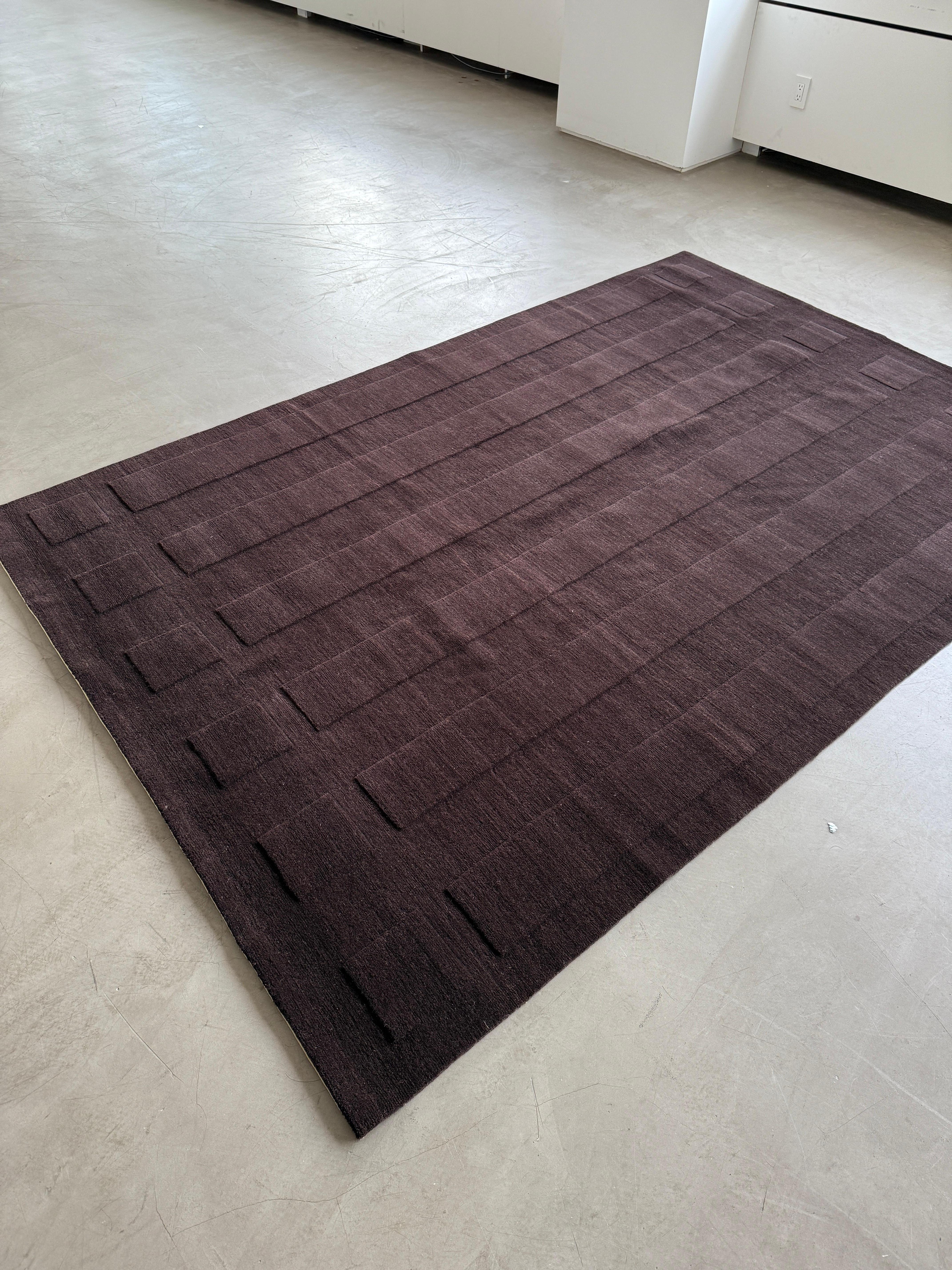 Tapis de sol contemporain Brown, fait main en laine, 