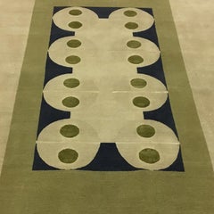 Contemporary Area Rug Green Black, Handmade of Wool, 100-knot "Mondrian"