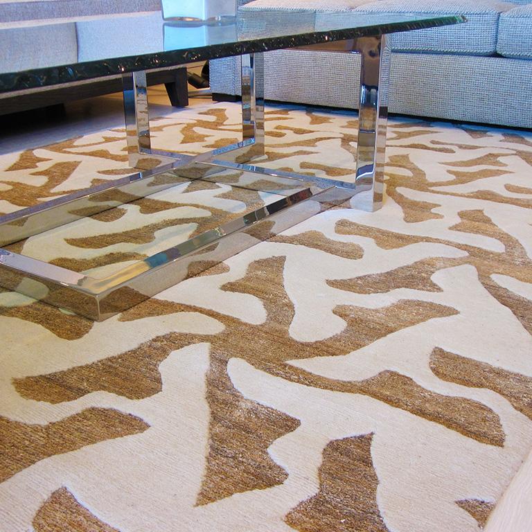 Hand-Knotted Contemporary Area Rug in Beige Ivory, Handmade of Wool & Hemp 