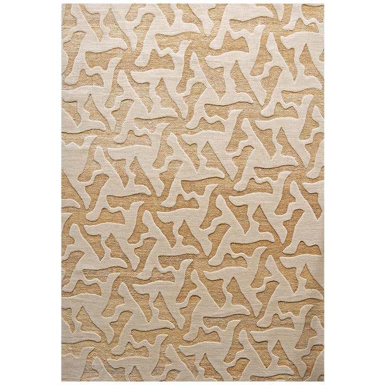 Contemporary Area Rug in Ivory, Cream, Beige Handmade of Silk, Wool ...