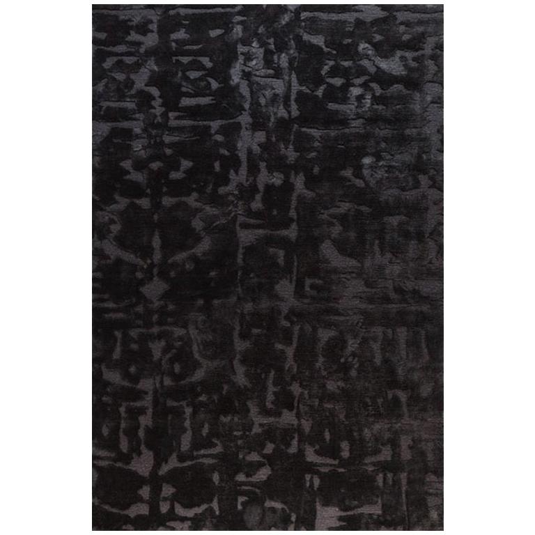 Contemporary Area Rug in Black, Handmade of Silk and Wool, "Rio"