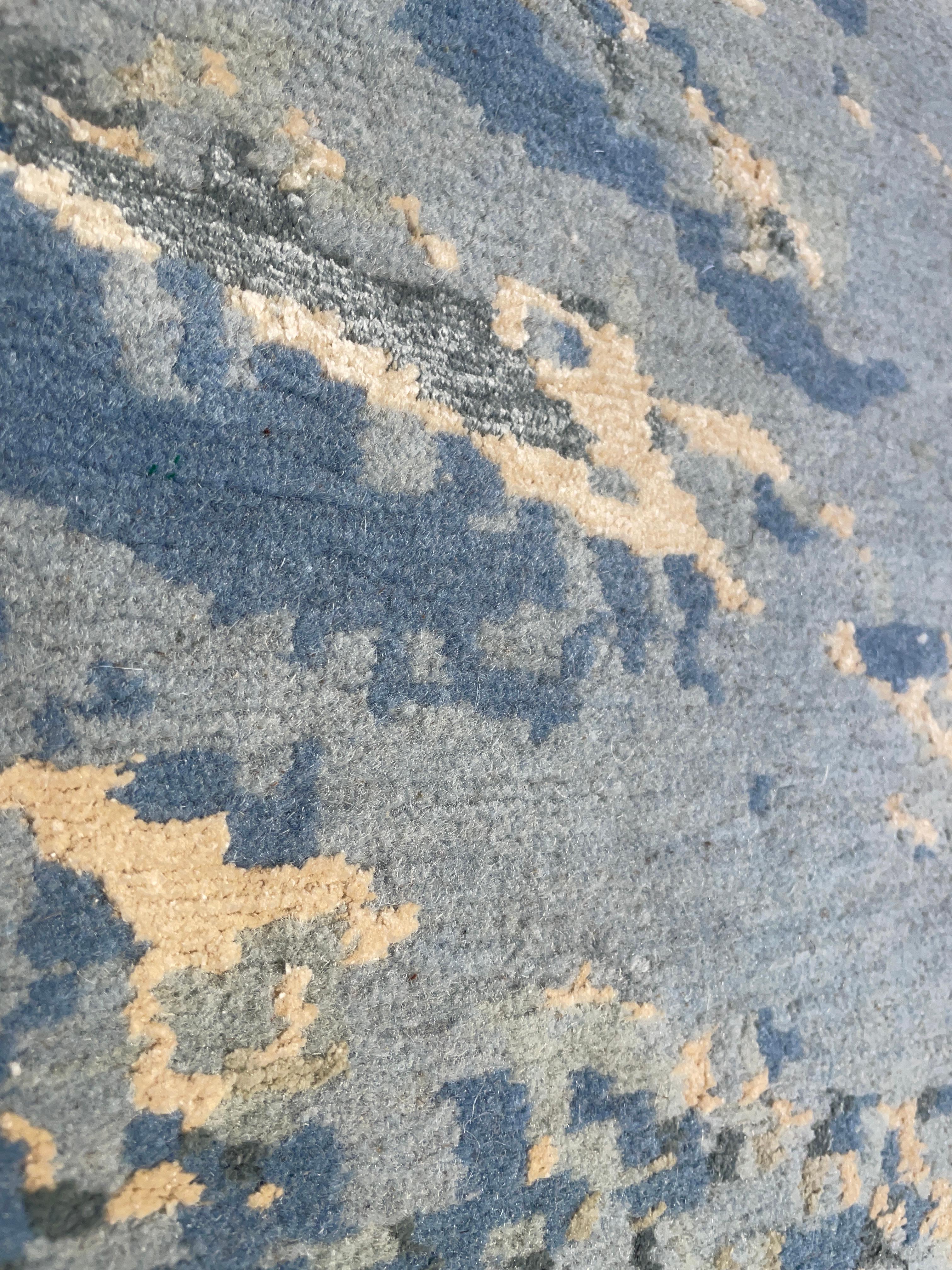 Alfombra Contemporánea Azul, 8'x10' Hecha a Mano de Lana de Seda, 150 Nudos 