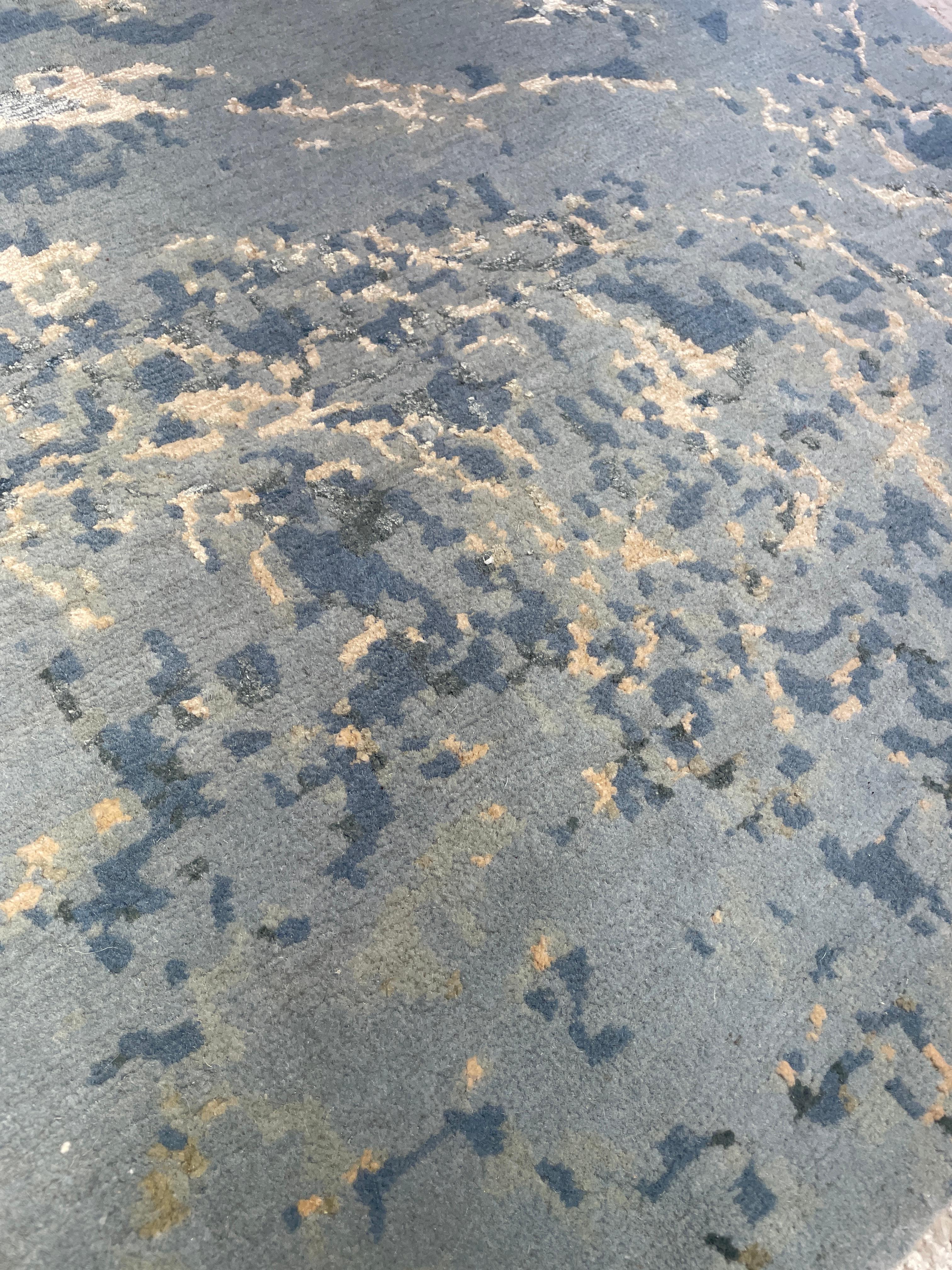 Alfombra Contemporánea Azul, 8'x10' Hecha a Mano de Lana de Seda, 150 Nudos 