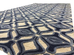 Contemporary Area Rug in Blue, Handmade of Silk, Wool & Hemp, "Envy"