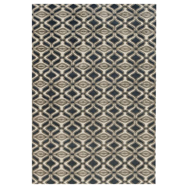 Contemporary Area Rug in Blue, Handmade of Silk, Wool & Hemp, "Envy" For Sale