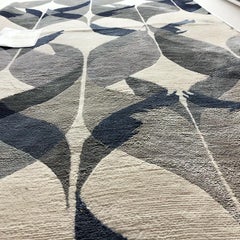 Contemporary Area Rug in Blues, Handmade of Silk-Pashmina-Wool, "Hello Gorgeous"