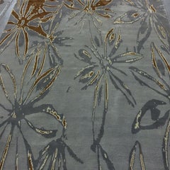 Contemporary Area Rug in Blues, Handmade of Silk, Wool, "Spice Dark"