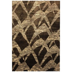 Tapis de sol contemporain en brun chocolat fait main en laine de chanvre et soie, "Karma"