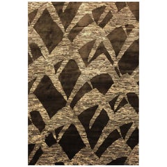 Contemporary Area Rug in Chocolate Brown Handmade of Silk Hemp Wool, "Karma"