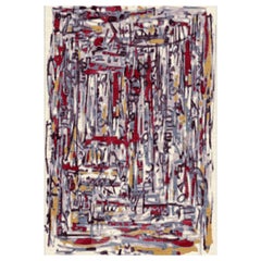Contemporary Area Rug in Colors Red, Black, Handmade of Silk, Wool, "Graffito"