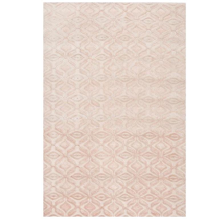 Contemporary Area Rug in Cream, Ivory, Handmade of Silk Wool Hemp, "Envy Cream"