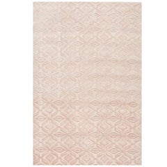 Alfombra Contemporánea en Crema, Marfil, Hecha a Mano de Seda Lana Cáñamo, "Envy Cream"