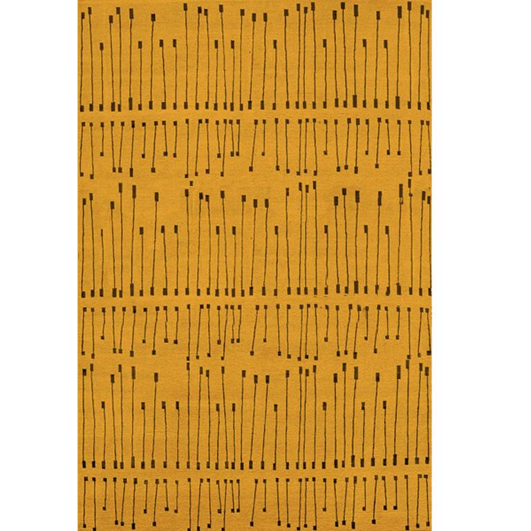Nepalese Contemporary Area Rug in Gold Mustard, Handmade of Silk Wool 