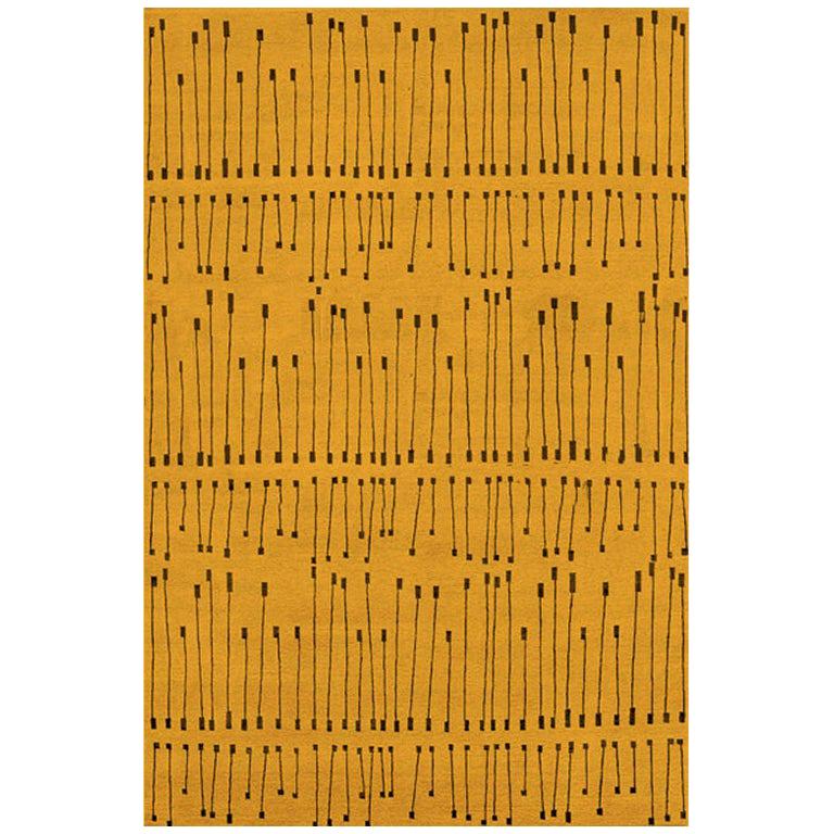 Tapis contemporain en moutarde doré, 20,3 cm x 25,4 cm  Fabriqué à la main en laine de soie « Pièces »