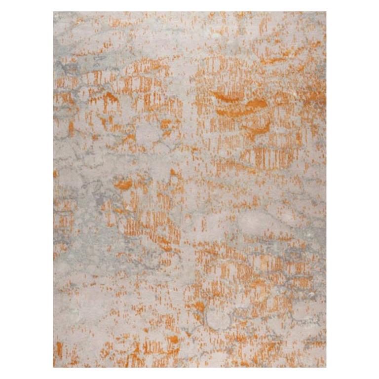 Contemporary Area Rug in Grey and Golds, Handmade of Silk, Wool, "Glow"