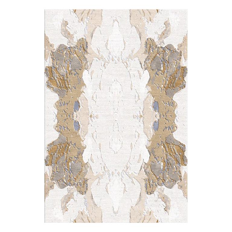 Tapis contemporain en ivoire:: crème et beige:: fait à la main en soie et en laine:: "Magnolia"