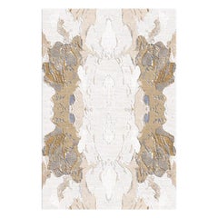 Contemporary Area Rug in Ivory, Cream, Beige Handmade of Silk, Wool, "Magnolia"