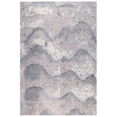 Contemporary Area Rug in Elfenbein, handgefertigt aus Seide - Wolle, "Reef"