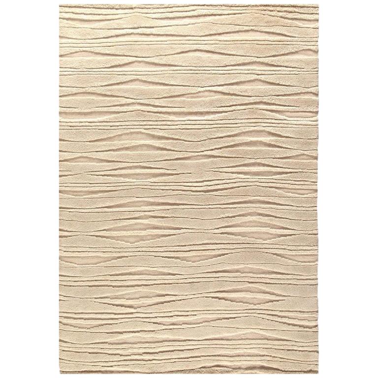 Contemporary Area Rug in Natural Cream, Handmade of Wool, "Landscape" For Sale