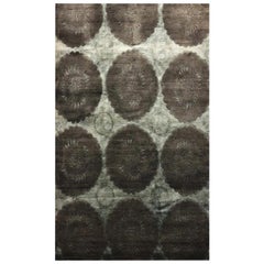 Contemporary Area Rug in Olive and Mint, Handmade of Silk and Wool, "Noche"